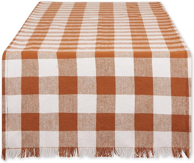DII Heavyweight Fringed Check Tabletop Collection, Table Runner, 14x72, Cinnamon | Amazon (US)