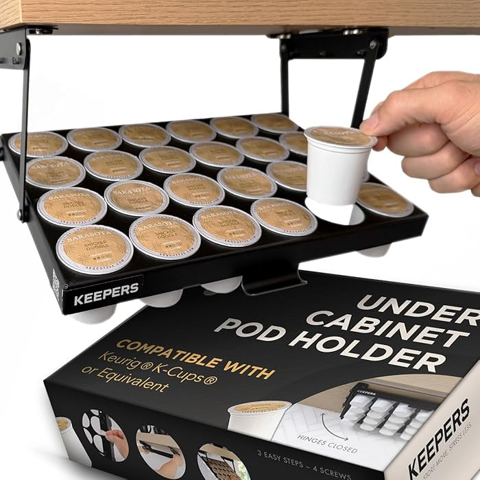 KEEPERS Under Cabinet K Cup Holder with Swing-Down Access \u2013 Space-Saving Coffee Pod Holder a... | Amazon (US)