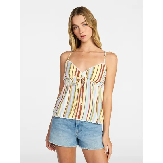 No Boundaries Cotton Babydoll Cami with Crochet Trim, Women’s XXS-XXL | Walmart (US)