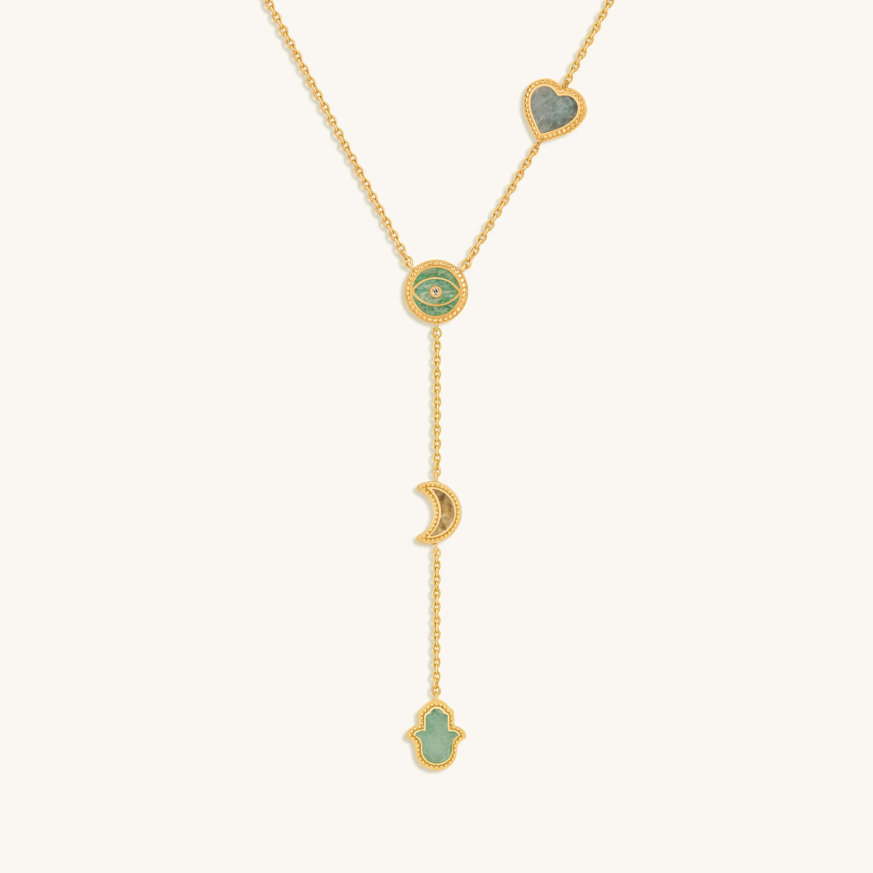 Dreams Fulfilled Multi-Stone & Multi-Symbol Gold Necklace | Karma and Luck | Karma and Luck