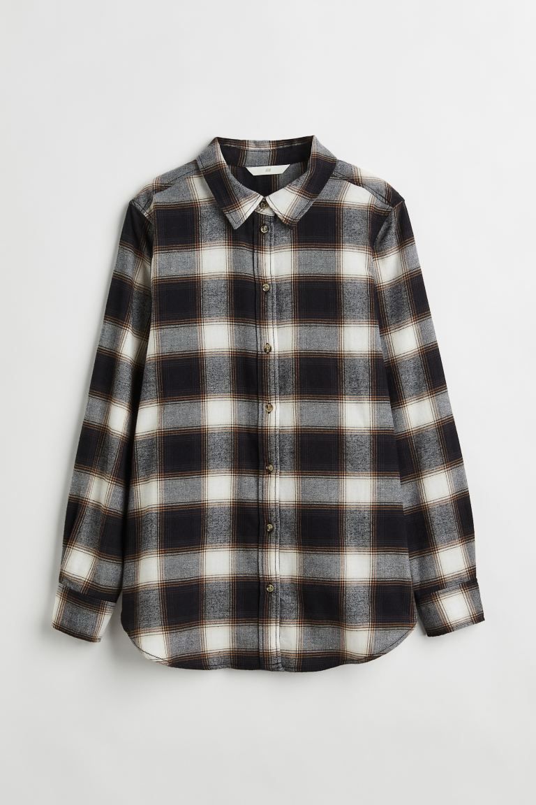 Cotton Flannel Shirt - Black/plaid - Ladies | H&M US | H&M (US + CA)