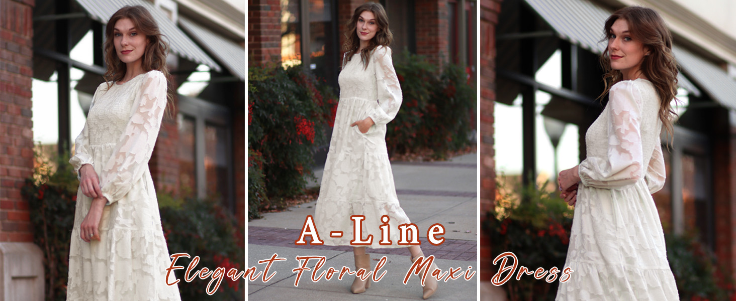 MITILLY Long Sleeve Maxi Dress for Women Fall Modest Formal Wedding Guest | Amazon (US)