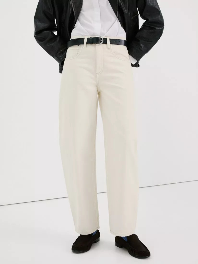 Mango High Rise Barrel Leg Jeans, Off White | John Lewis (UK)