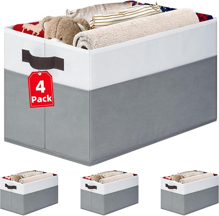 4 Pack Large Closet Storage Baskets Bins for Shelves | Fabric Closet Organizers and Storage with ... | Amazon (US)