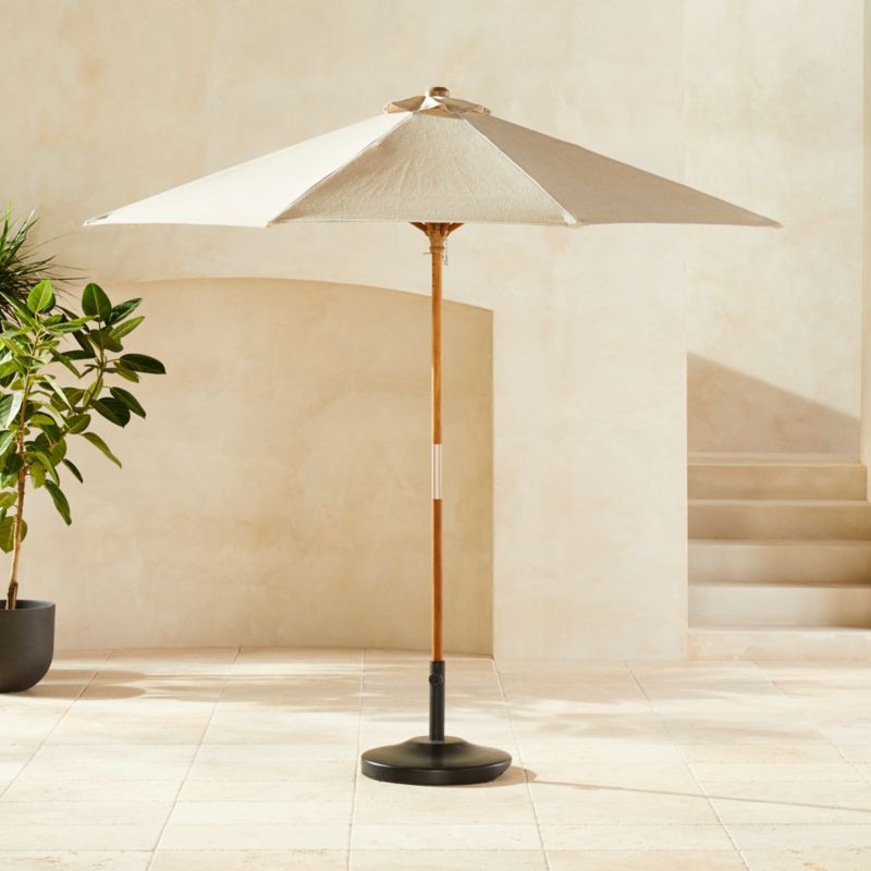 Teak Shadow Round Outdoor Patio Umbrella with Base | CB2 | CB2