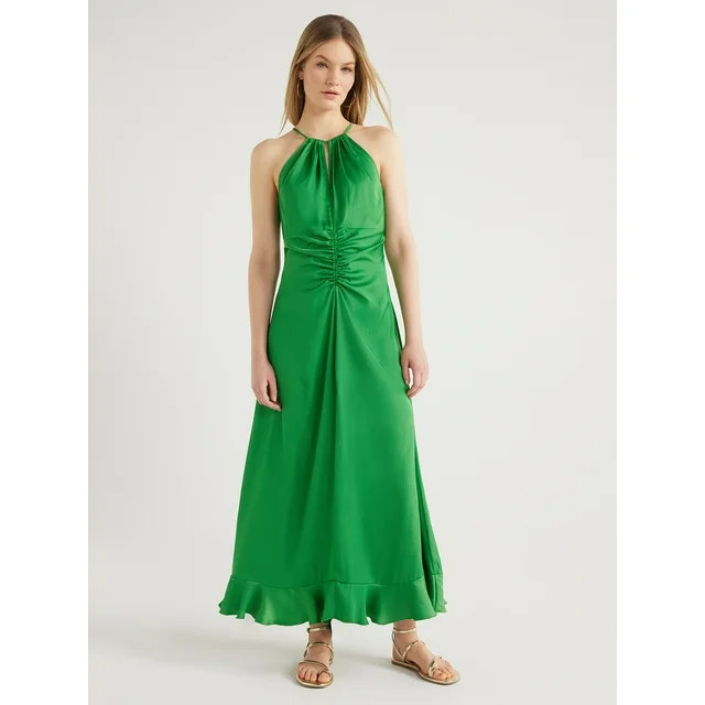 Scoop Women's Ruched Halter Dress, Sizes XS-XXL - Walmart.com | Walmart (US)