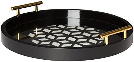 Kate and Laurel Caspen Round Cut Out Pattern Decorative Tray with Gold Metal Handles, Black | Amazon (US)
