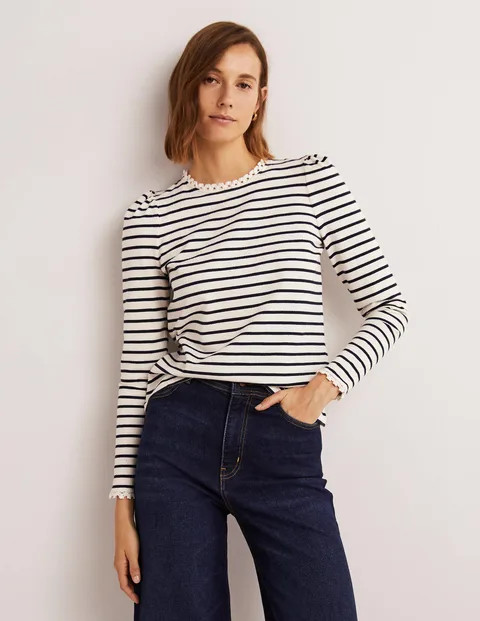 Crochet Trim Crew Neck Top | Boden (UK & IE)