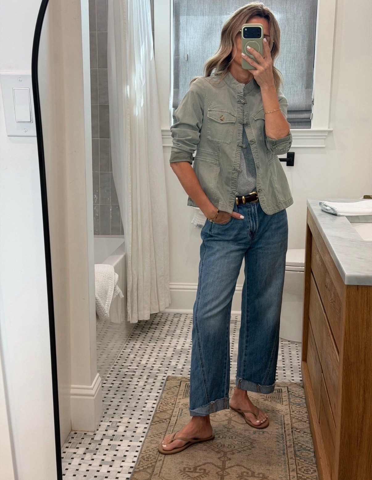 OOTD, I’m 5’6’’.
-Pistola pre-cuffed pant size down one size for true fit, 2 for tighter fit. DISCOUNT CODE TAMMY15
-Jenni Kayne vintage deep pocket top size XS
-J Jill green jacket size XS
-Tkees flip flops
-Aritzia legendary belt

#LTKgrwm #LTKOver40 #LTKootd