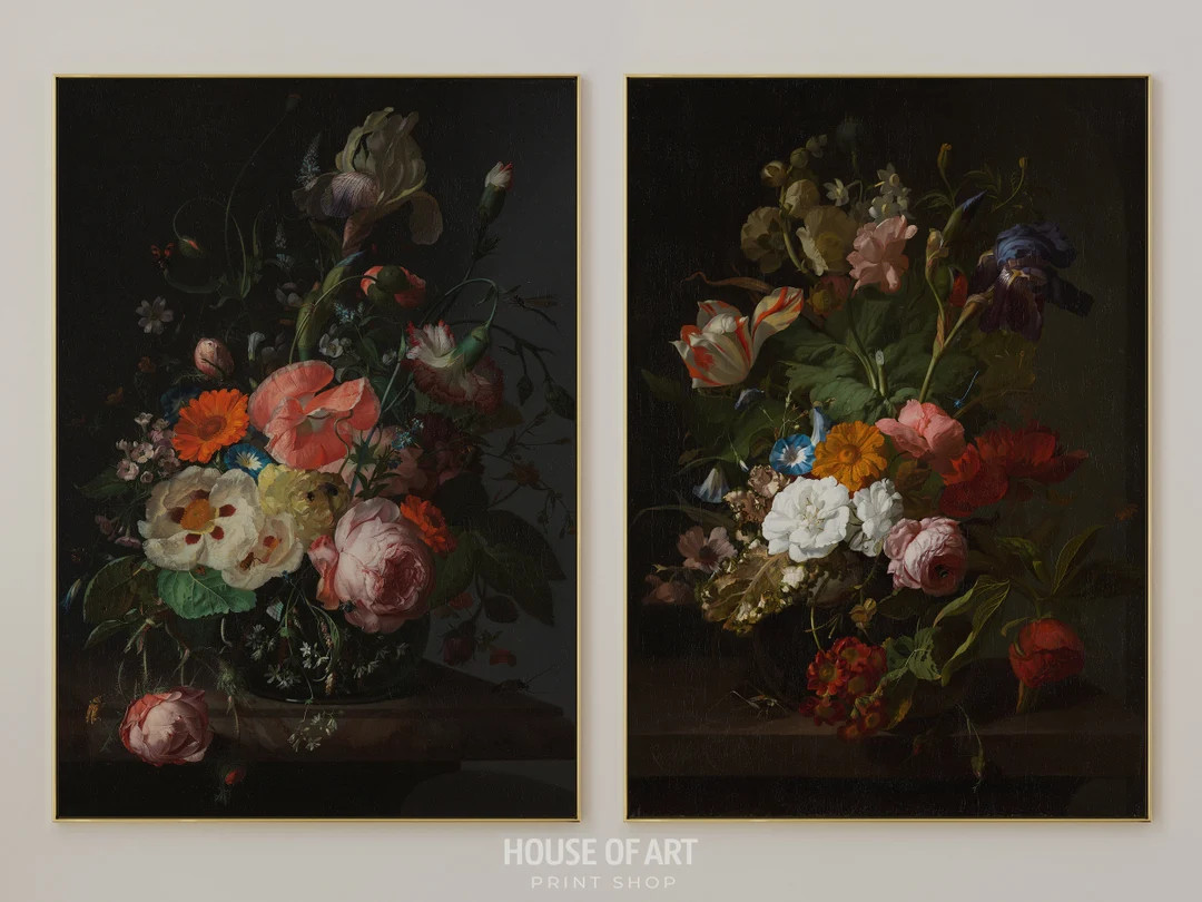 Dutch Flower Bouquet Set of Two Prints, Baroque Floral Print, Old Flower Painting, Vivid Flower P... | Etsy (US)