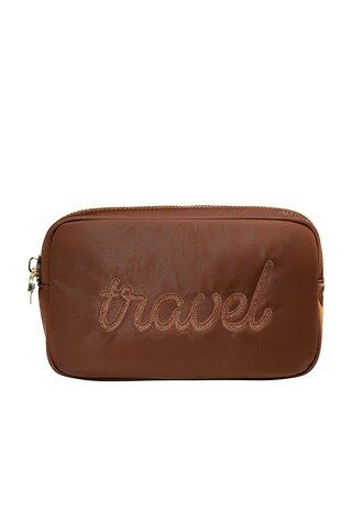 Stoney Clover Lane "travel" Embroidered Small Pouch in Espresso from Revolve.com | Revolve Clothing (Global)