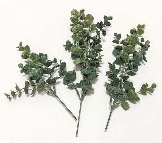 3 Green Plastic Eucalyptus Stems - Plastic Greenery - Artificial Filler, Artificial Leaves, Flowe... | Etsy (US)