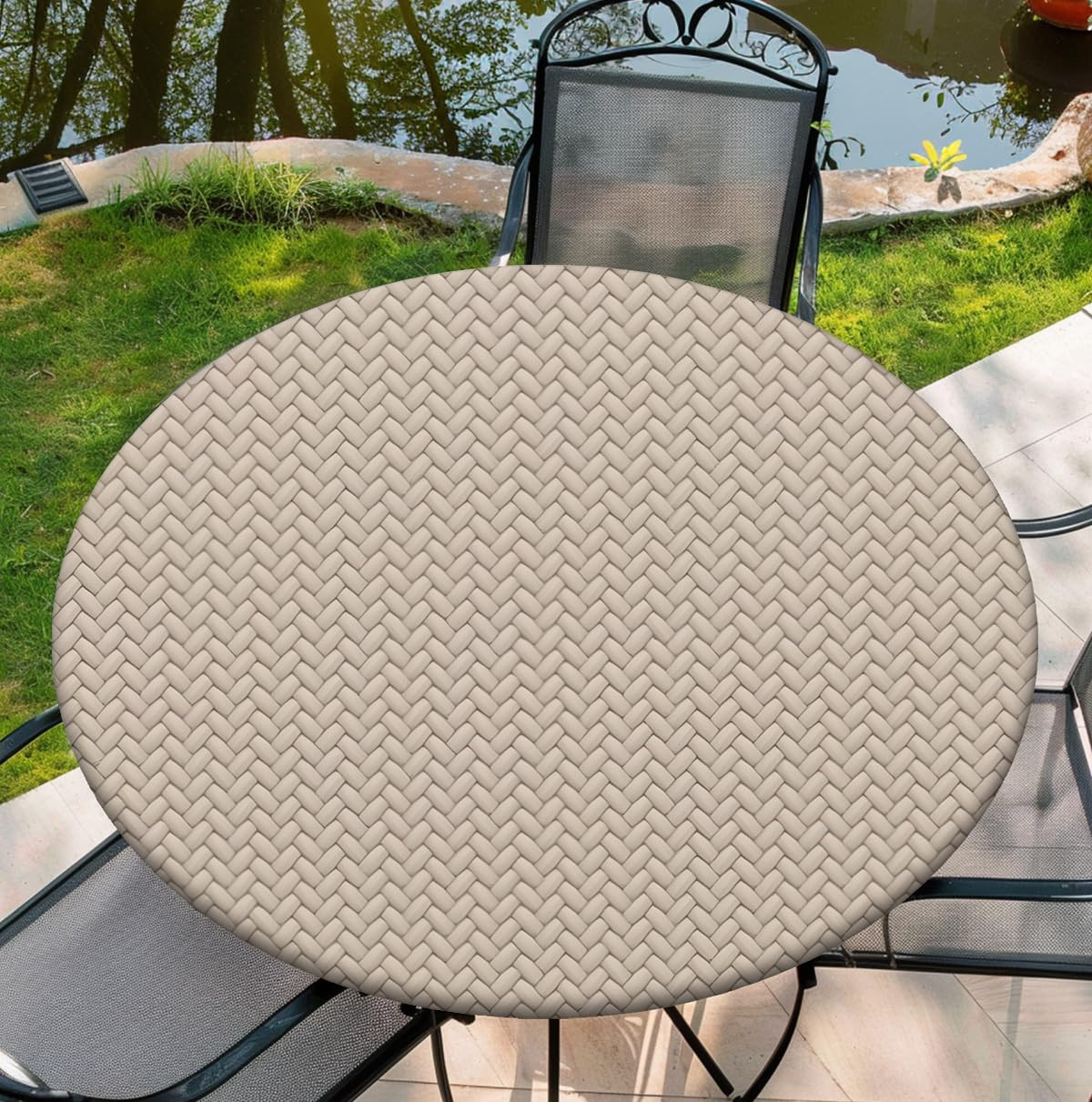 Round Outdoor Tablecloth Fits 54"-58" Round Table, 60Inch Elastic Edge Washable Polyester Table C... | Amazon (US)