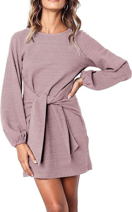 R.Vivimos Women's Autumn Winter Cotton Long Sleeves Elegant Knitted Bodycon Tie Waist Sweater Pen... | Amazon (US)