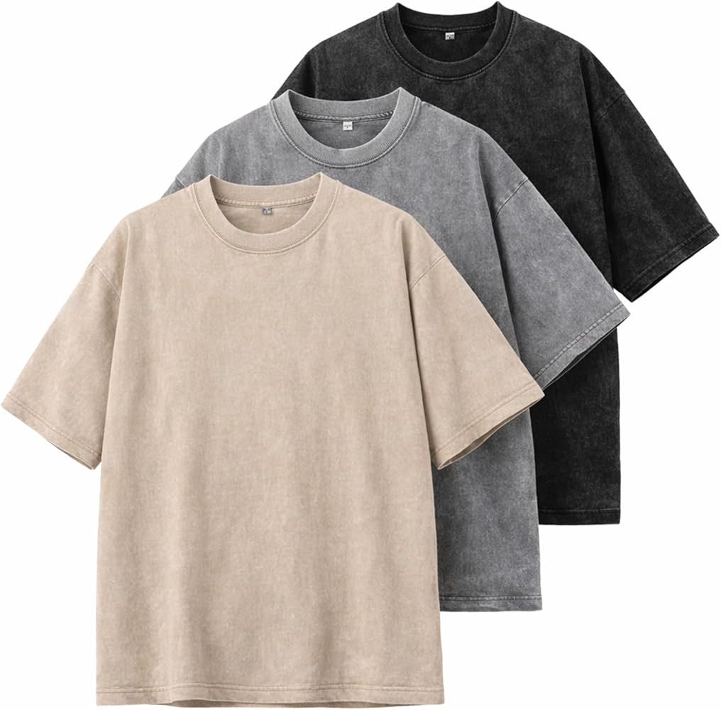 3 Pack Men's Oversized T Shirts Casual Cotton Unisex Short Sleeve Loose Fit Tee Acid Washed Tops | Amazon (US)