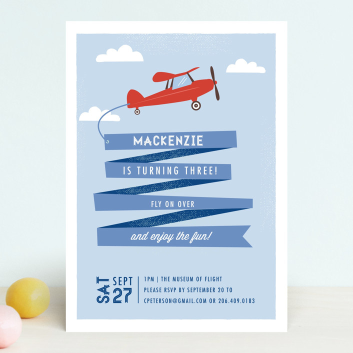 "Airplane News Stream" - Customizable Children's Birthday Party Invitations in Blue or Red by Kar... | Minted