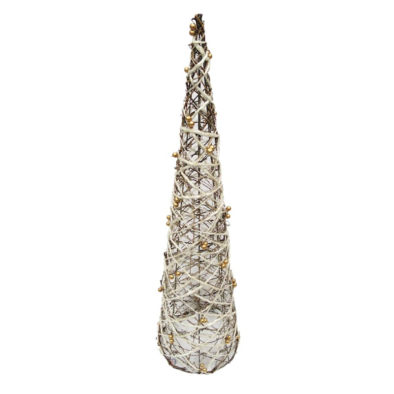 Gold Beaded Rattan Cone Tree, 30" | At Home