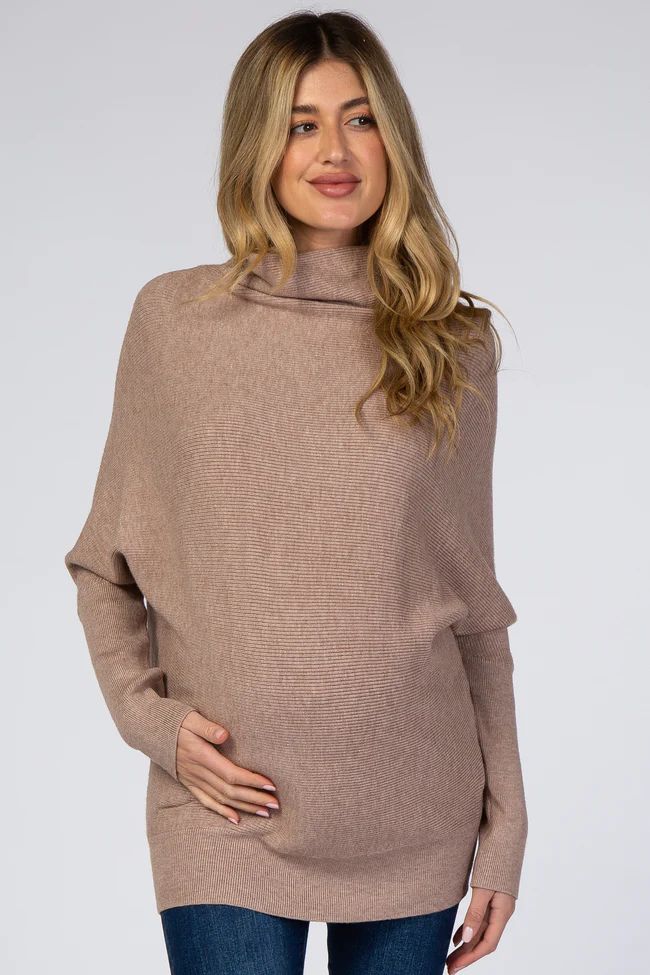 Mocha Funnel Neck Dolman Sleeve Maternity Sweater | PinkBlush Maternity