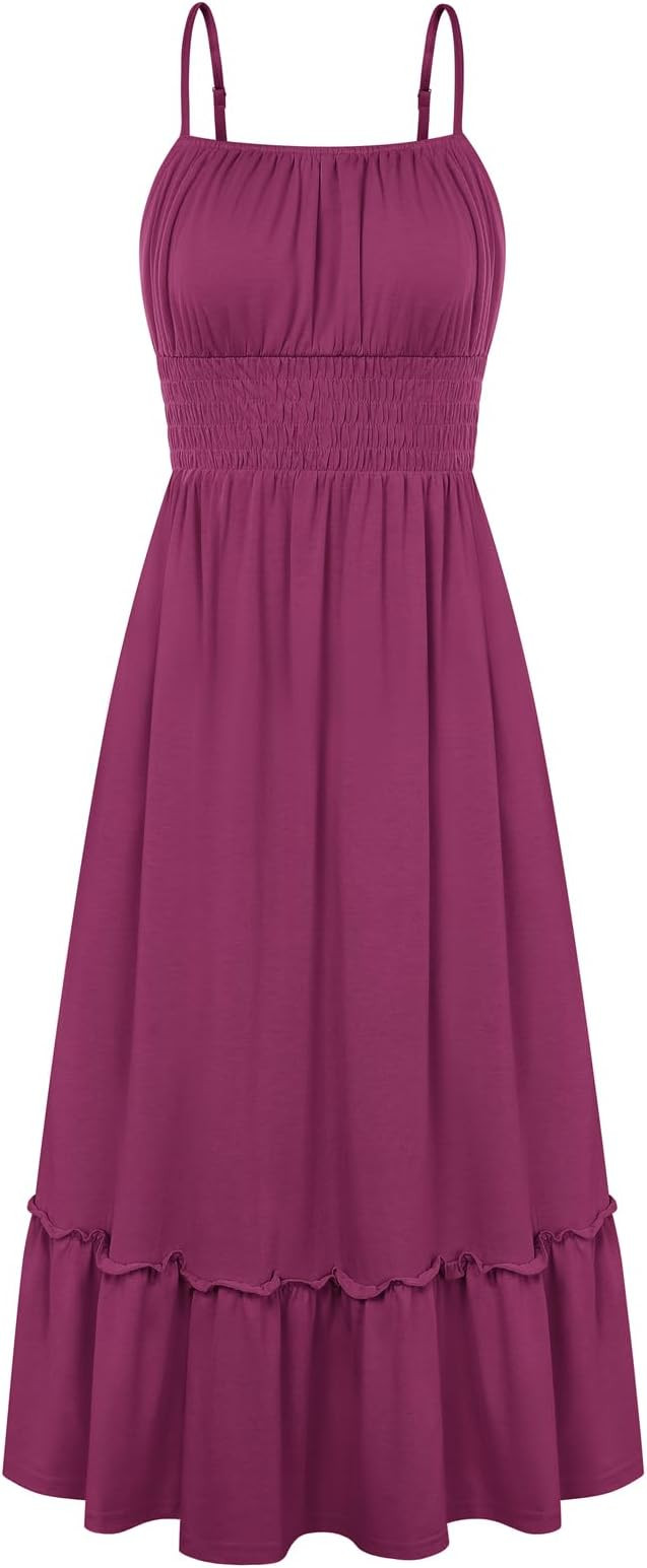 GRACE KARIN 2026 Summer Maxi Dresses for Women, Smocked Spaghetti Strap Long Dress, Flowy Boho Be... | Amazon (US)