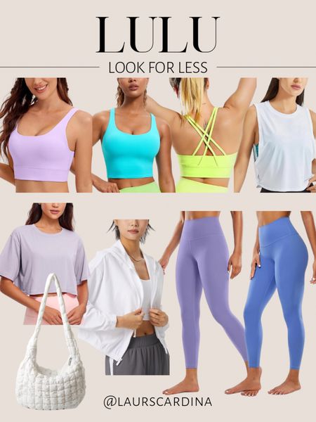 Lulu look for less finds include sports bras in spring colors, a workout tank, tee, zip up jacket, lettings, and quilted tote bag.

Look for less, designer inspired, workout outfit, yoga outfit, athleisure 

#LTKfitness #LTKstyletip #LTKfindsunder50