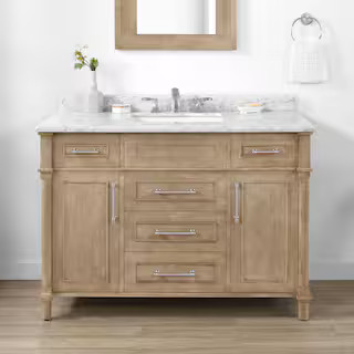 Home Decorators Collection Aberdeen 48 in. Single Sink Antique Oak Bath Vanity with Carrara Marbl... | The Home Depot