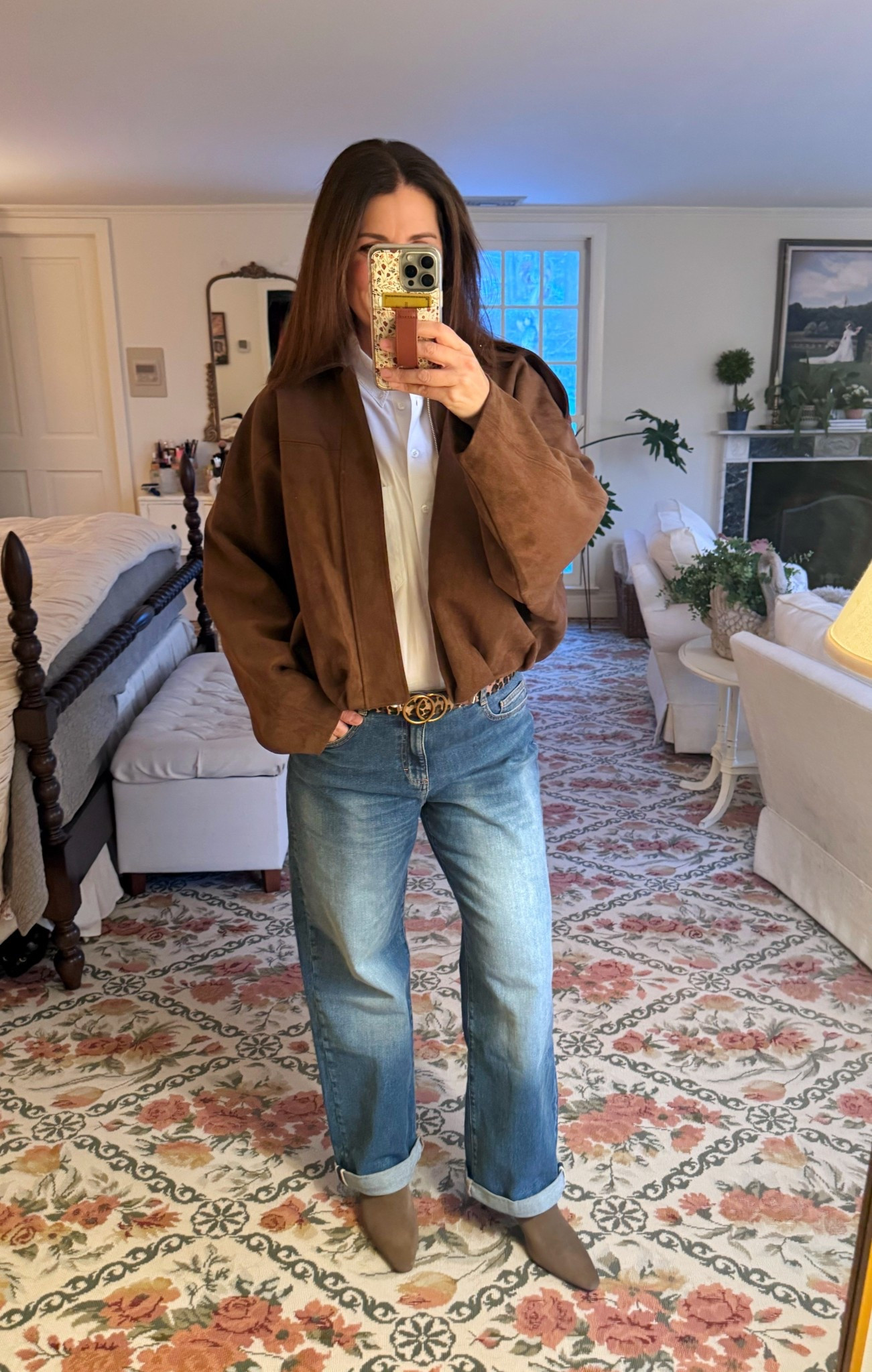 OOTD date night 

Suede bomber jacket, suede ankle boots, blouse, leopard print belt, high waist loose fit jeans, outerwear, boots, belt, 

#LTKootd #LTKOver40 #LTKSaleAlert