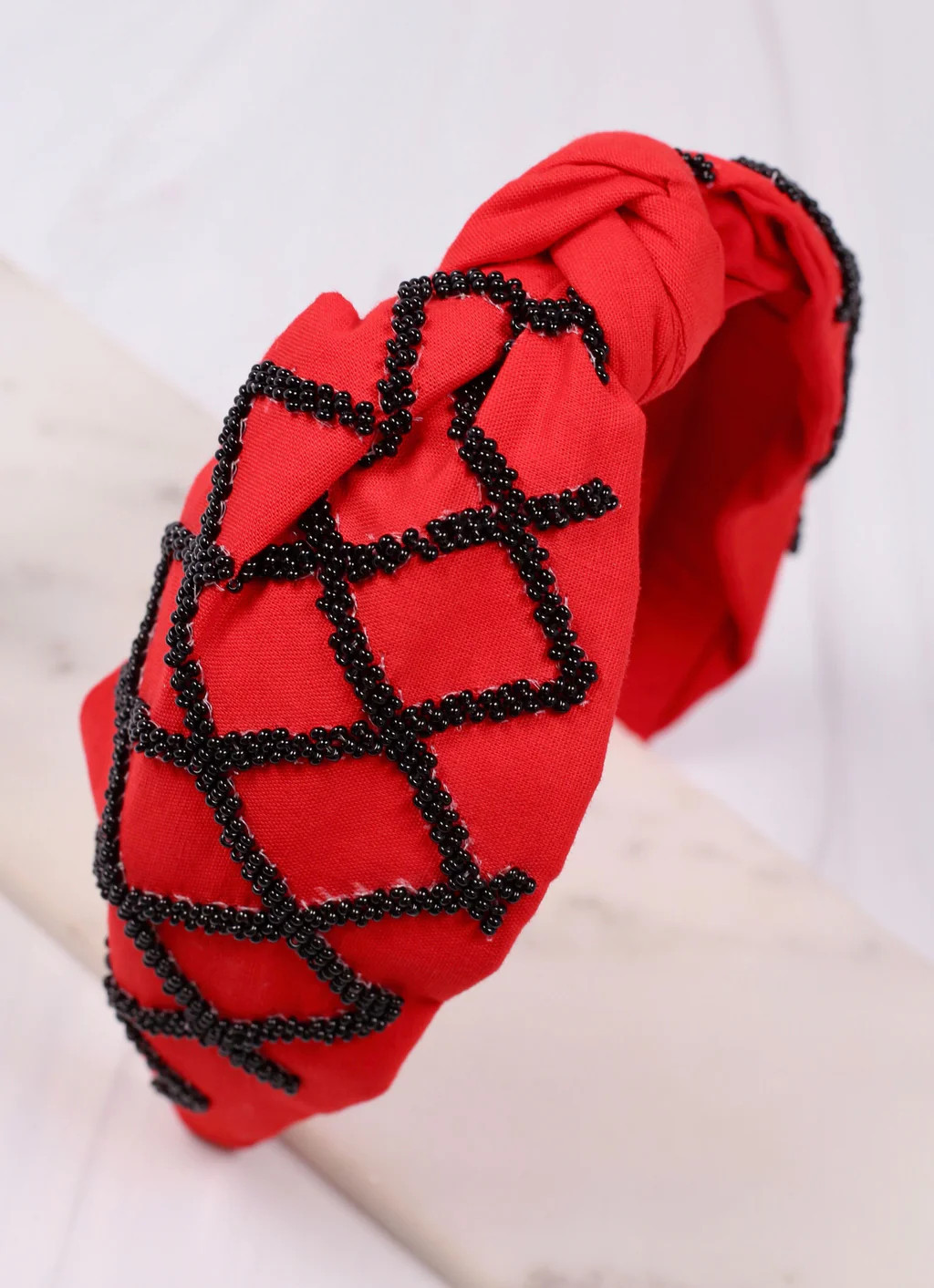 Defense Beaded Headband RED BLACK | Caroline Hill