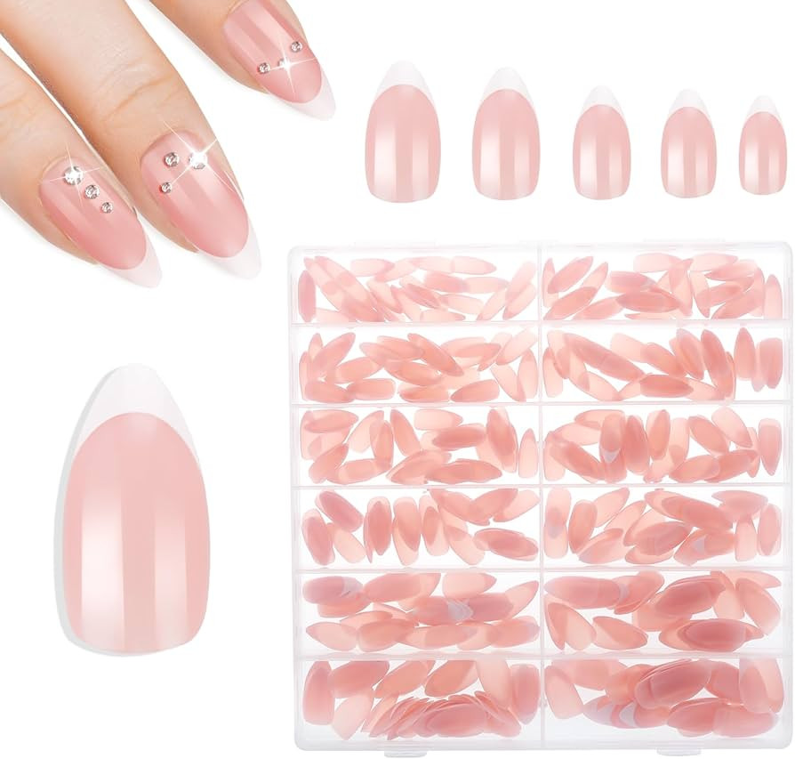 cobee 360pcs Press on Nails, French Tip Nude Color False Nails Coffin Fake Nails Full Cover Stick... | Amazon (UK)