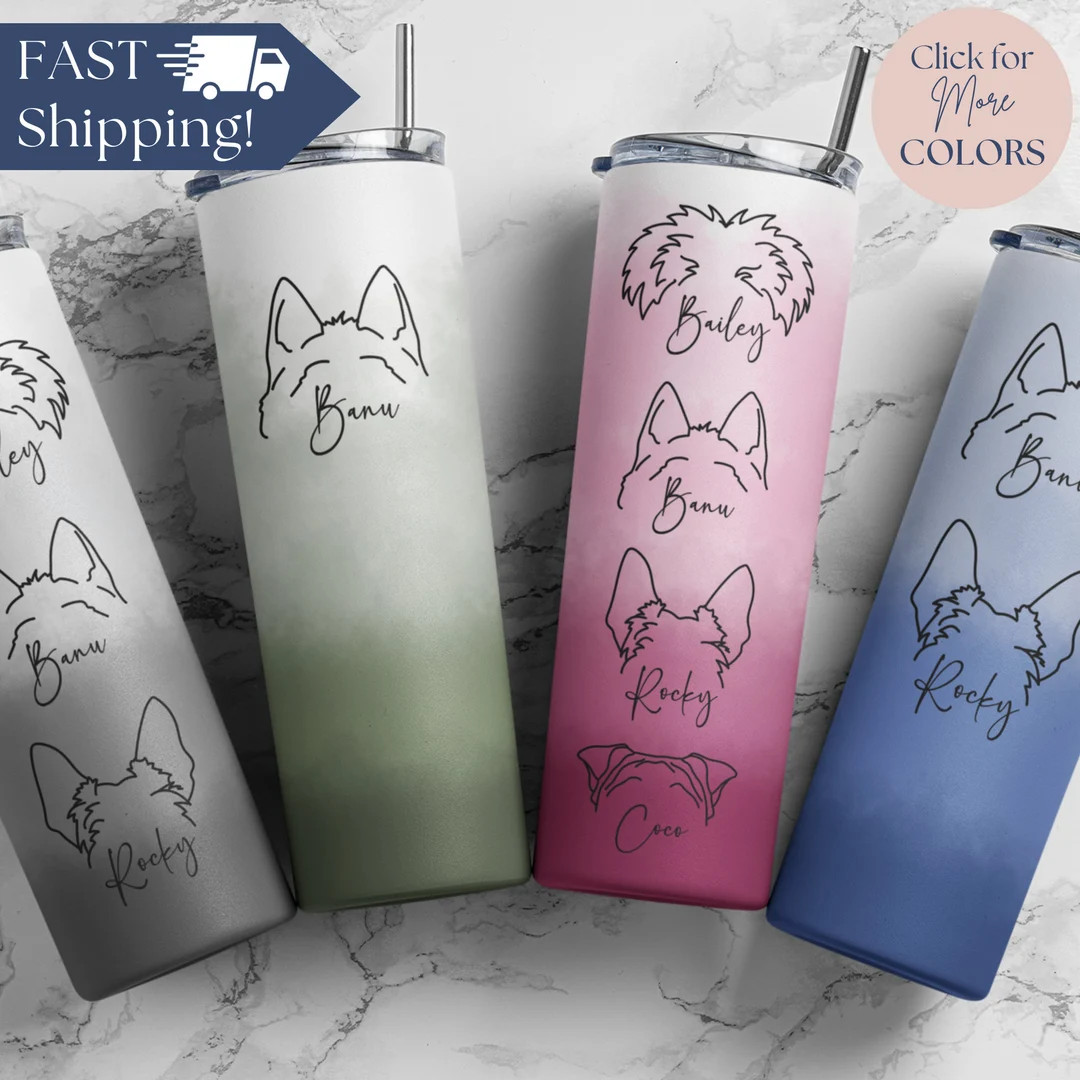 Personalized Dog Mom Tumbler Custom Dog Ear Skinny Tumbler - Etsy | Etsy (US)