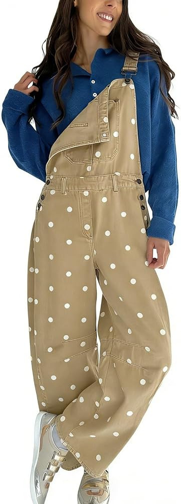 CHARTOU Y2k Polka Dot Barrel Jeans Overalls for Women Baggy Denim Jumpsuit Cargo Wide Leg Pants w... | Amazon (US)