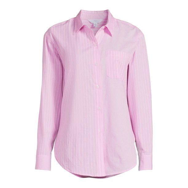 Time and Tru Women's Mixed Stripe Long Sleeve Shirt, Sizes XS-XXXL (Women's and Women's Plus) - W... | Walmart (US)