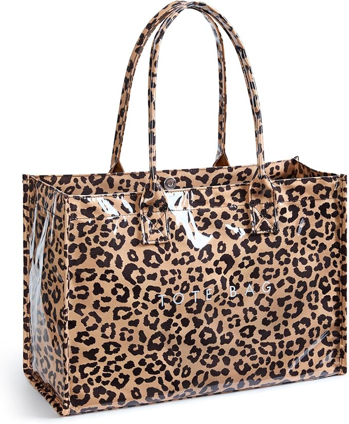KALIDI PVC Tote Bag Women’s Kraft Paper Work Handbags Purses with Top Handle | Amazon (US)