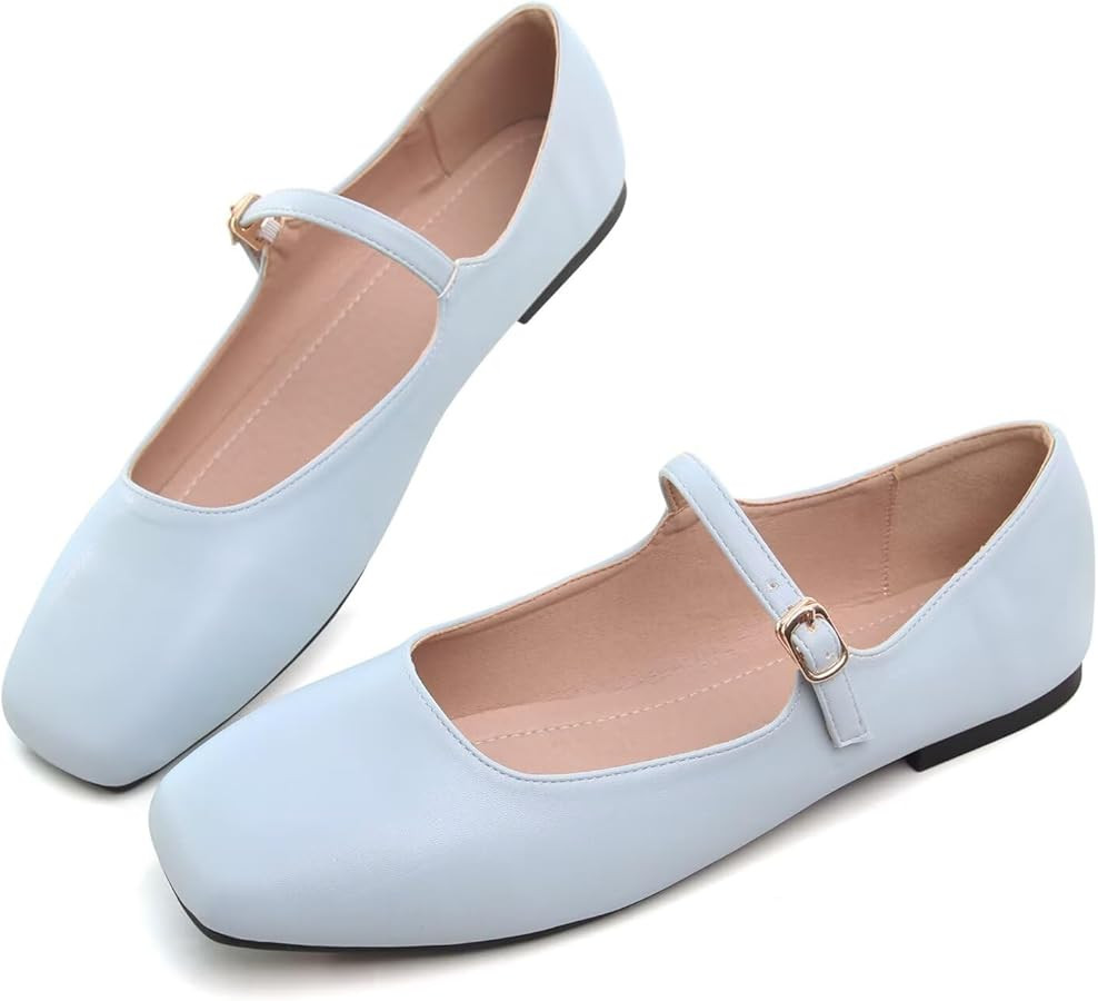 Hee grand Leather Mary Jane Shoes for Women Dressy Square Toe Ballet Flats with Strap Comfortable... | Amazon (US)