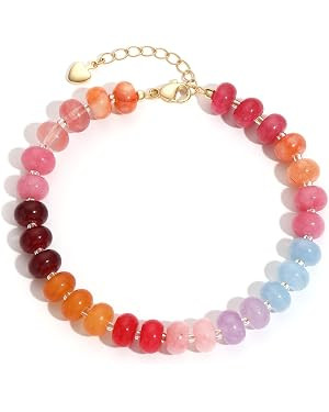 Colorful Natural Stone Beaded Bracelets for Women, Boho Handmade Gemstone Bracelet, Stackable Sum... | Amazon (US)