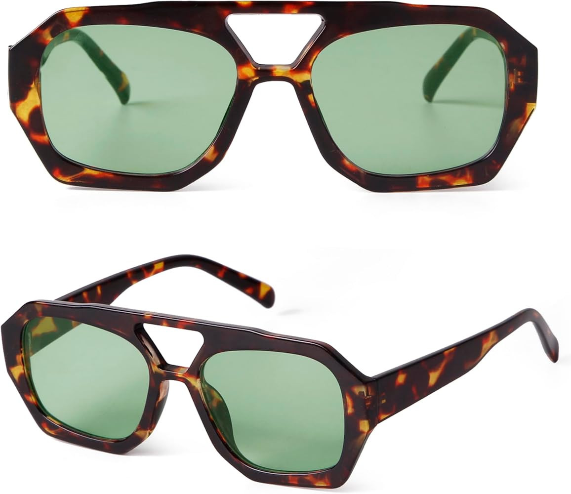 SDINM Trendy Designer Hexagon Aviator Sunglasses for Women Men Retro 70s Square Thick Frame Sun G... | Amazon (US)