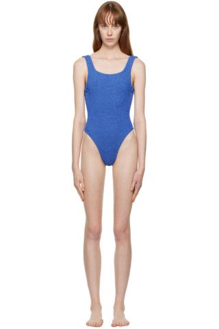 Blue Square Neck One-Piece Swimsuit | SSENSE