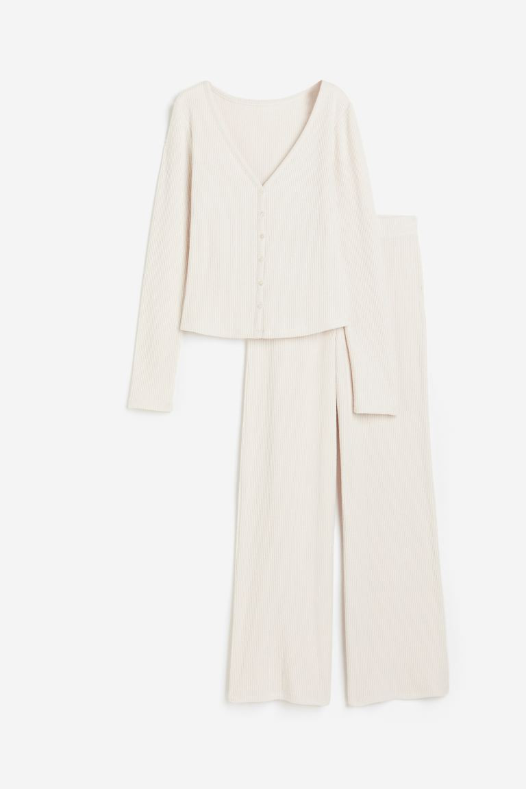 Rib Pyjama Set - Natural white - Ladies | H&M AU | H&M (AU)