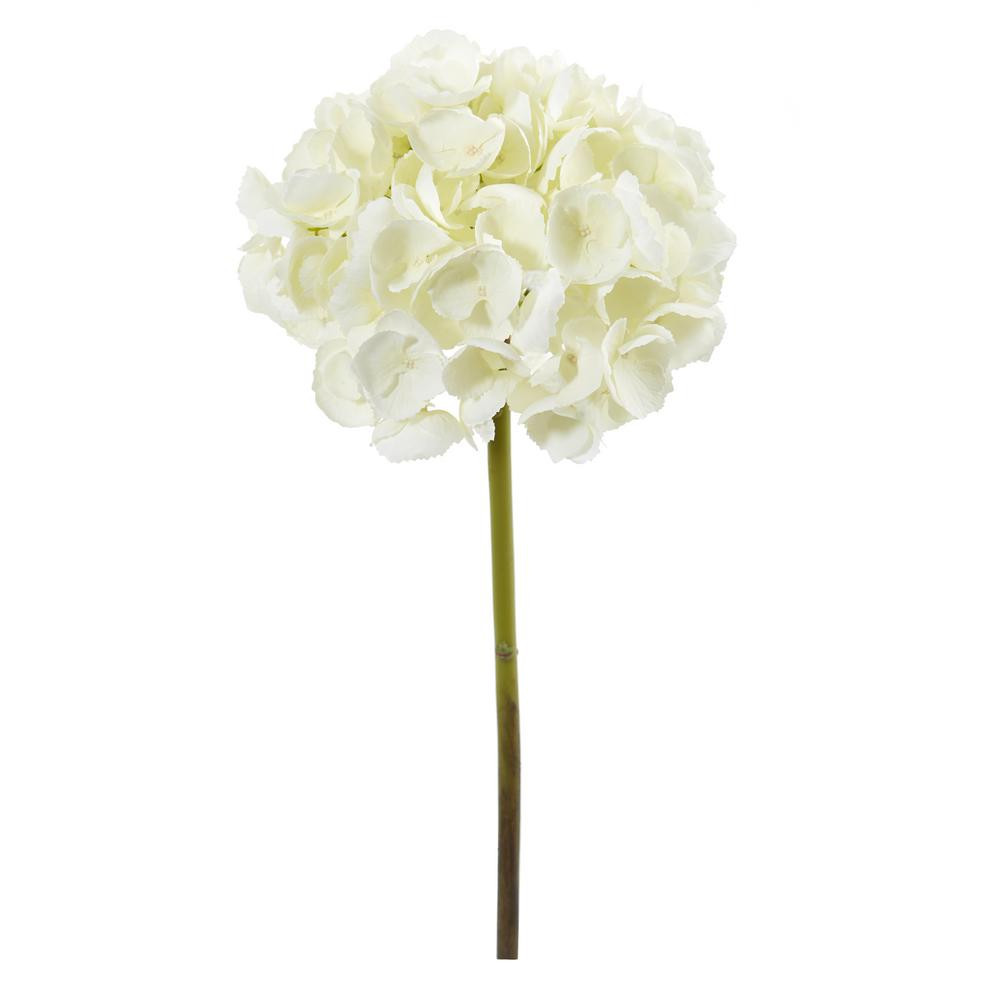 Nearly Natural 19 in. Hydrangea Artificial Flower in White (Set of 3) | The Home Depot