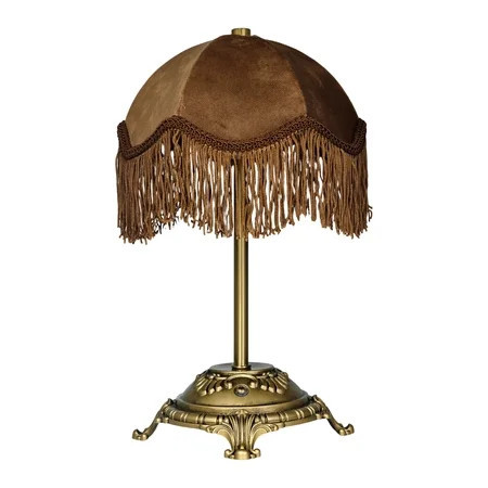 Home Decor Collection Sterling & Noble Home Brown Velvet Fringe Victorian Style Rechargeable Table Lamp | Walmart (US)