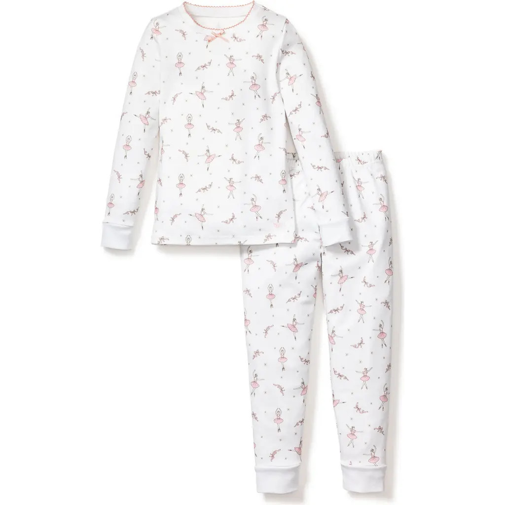 Petite Plume Kids' Sugar Plum Fairy Fitted Two-Piece Pima Cotton Pajamas in White at Nordstrom, Size 5Y | Nordstrom