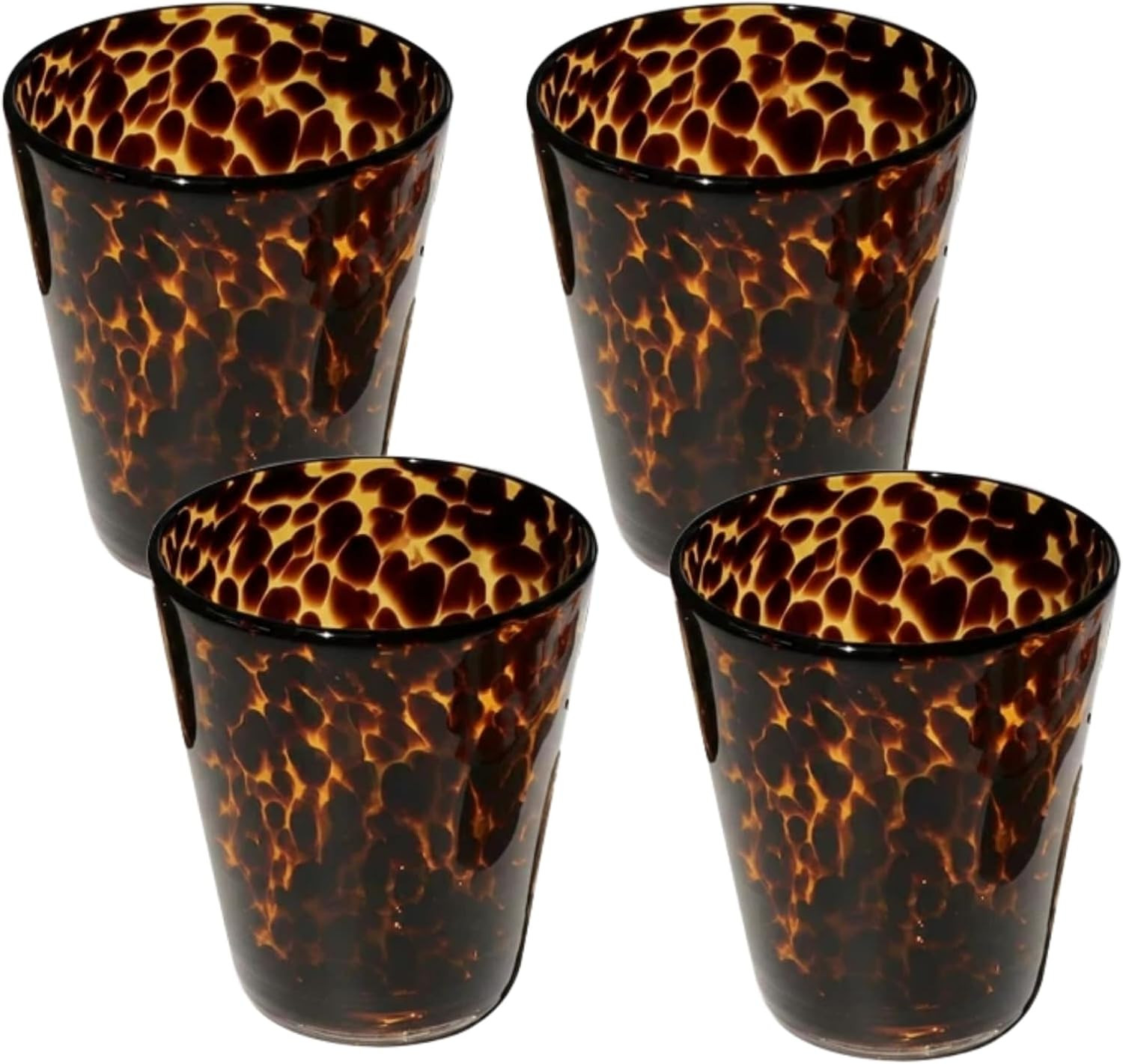 Honeydak Set of 4 Tortoise Leopard Drinking Glasses Brown Cheetah Cup 10 oz | Amazon (US)