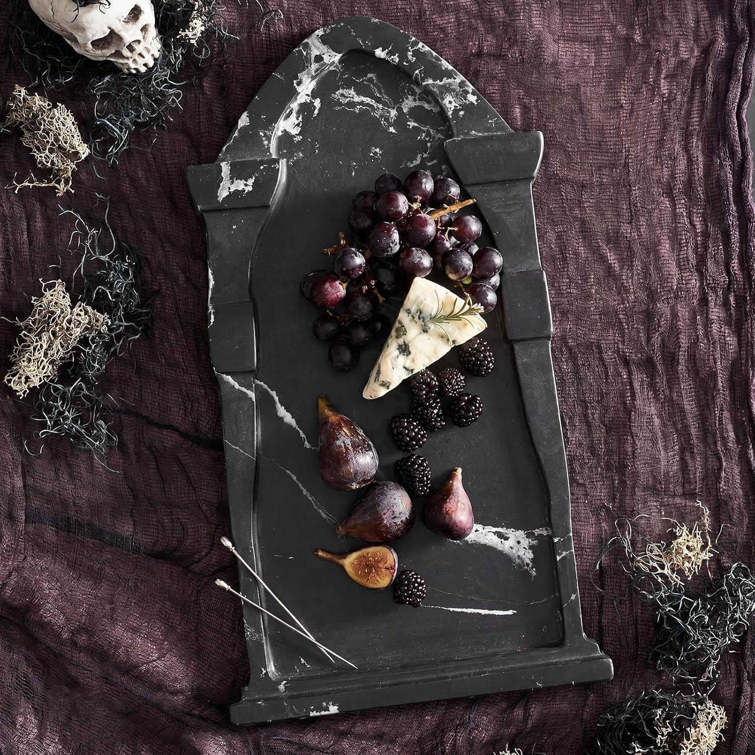 Reallnaive Coffin Marble Charcuterie Board Black Tombstone Marble Serving Board Halloween Charcuterie Cutting Tray for Gothic Kitchen Halloween Party Accessories | Amazon (US)