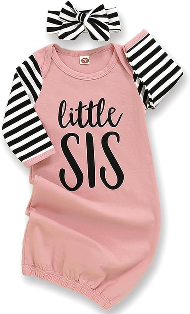 AMAWMW Newborn Baby Girl Little Sister Sleeper Gown Stripe Long Sleeve Nightgown Pajamas Gifts St... | Amazon (US)