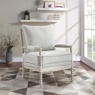 Kaylee Spindle Chair in Fabric with White Frame | Overstock.com Shopping - The Best Deals on Livi... | Bed Bath & Beyond