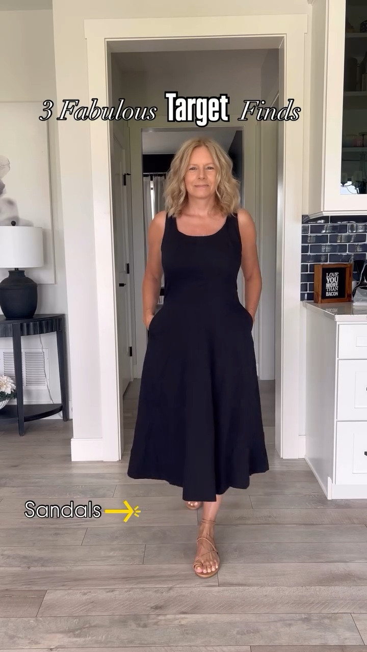 I’m obsessed with these latest finds!! The dress is a heavier linen blend, so hot girlies beware!  Has a side zip for easy on and off. The corset top on the jumpsuit with the smocked detail is just so perfect.  No zipper on this…it just pulls on, which was a little challenging but so worth it! And the sandals…so comfy!! The ties allow you to make them as tight or loose as you like! @target #target #summerstyle #closetstaples #workwear #specialoccasion #pantsuit #romper #easyoutfits #outfitinspo #summervibes #summerfashion #over50style

#LTKStyleTip #LTKOver40 #LTKSeasonal