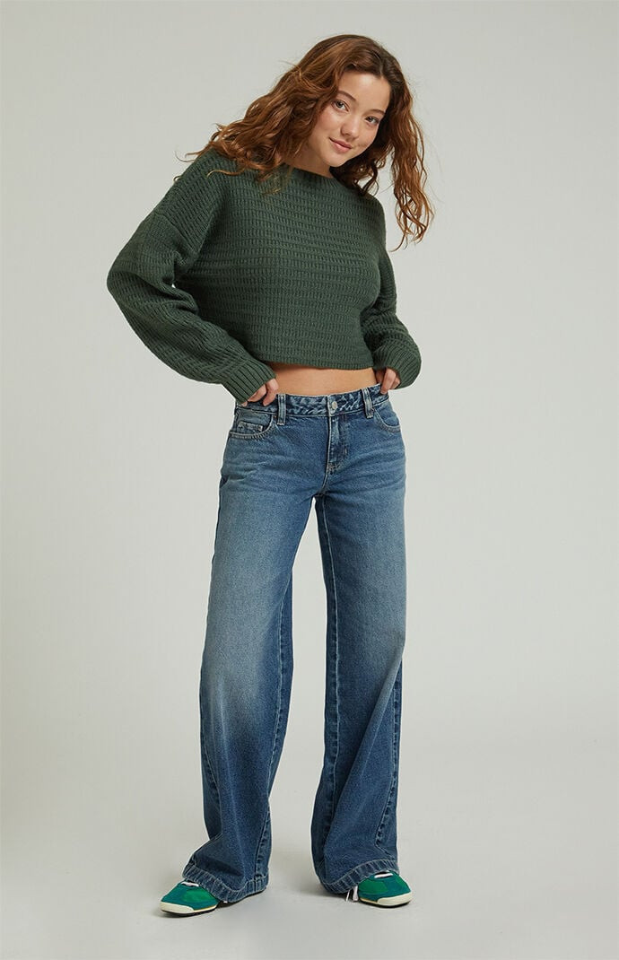 Women's Casey Seam Low Rise Baggy Jeans Dark Indigo in Medium Indigo - Size 32 | PacSun