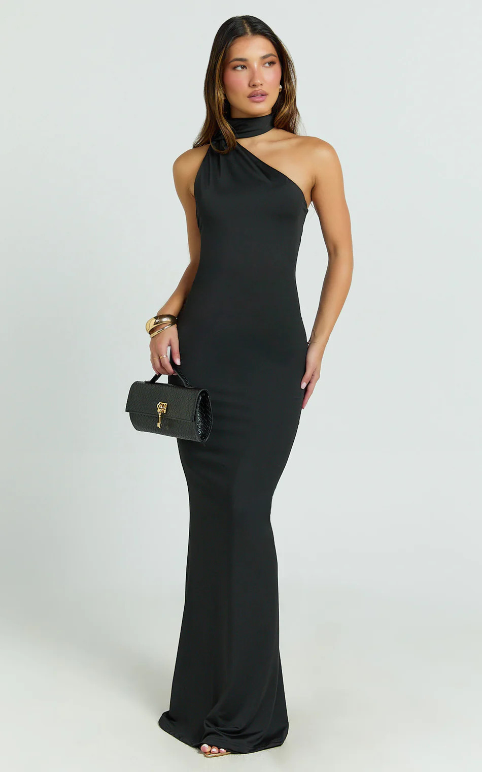 Seraphine Maxi Dress - Halter Neck Low Back Fit And Flare Dress in Black | Showpo (US, UK & Europe)