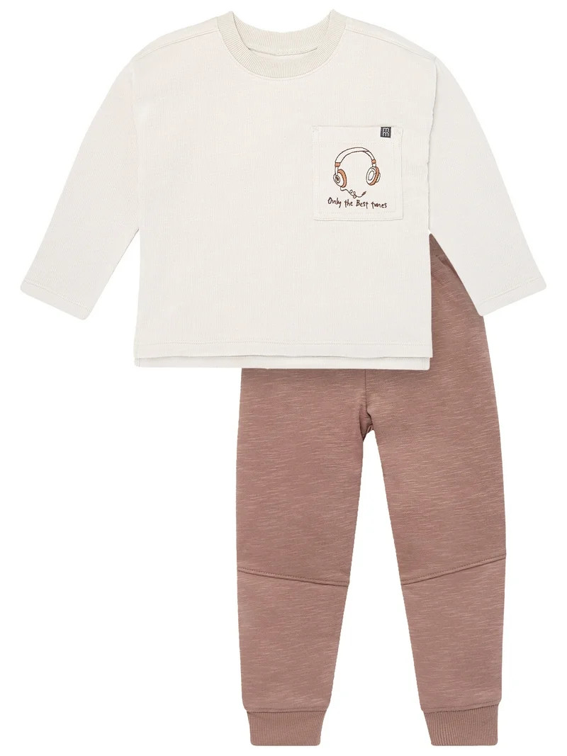 Modern Moments by Gerber Toddler Boy Organic Long Sleeve Tee and Sweatpant Outfit Set, Sizes 12 M... | Walmart (US)