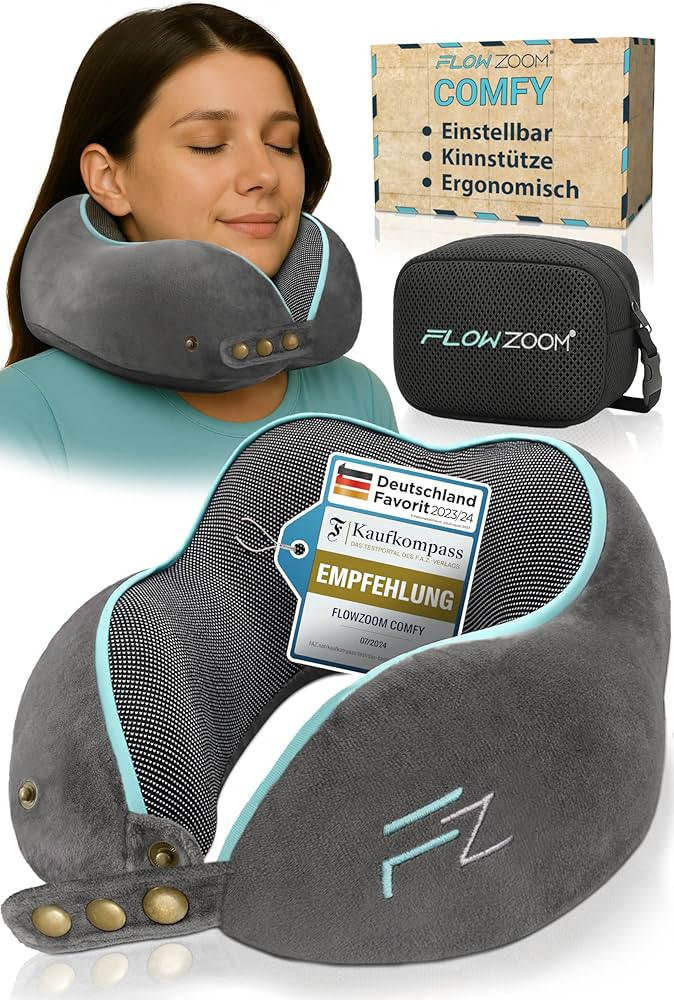 FLOWZOOM Comfy Nackenkissen Flugzeug & Auto - Einstellbares Memory Foam Reisekissen mit flexiblen... | Amazon (DE)