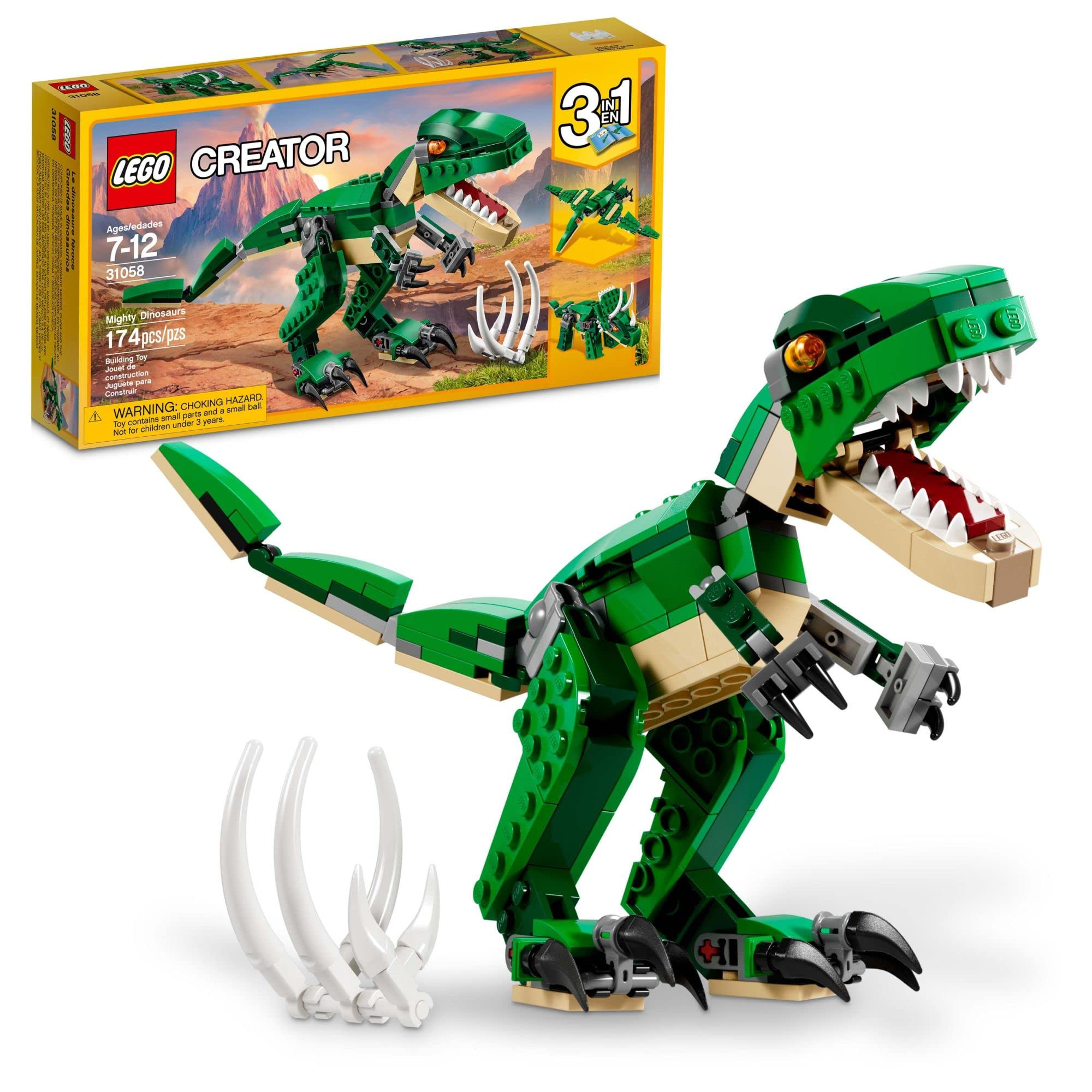 LEGO Creator 3 in 1 Mighty Dinosaur Toy, Transforms from T. rex to Triceratops to Pterodactyl Din... | Amazon (US)